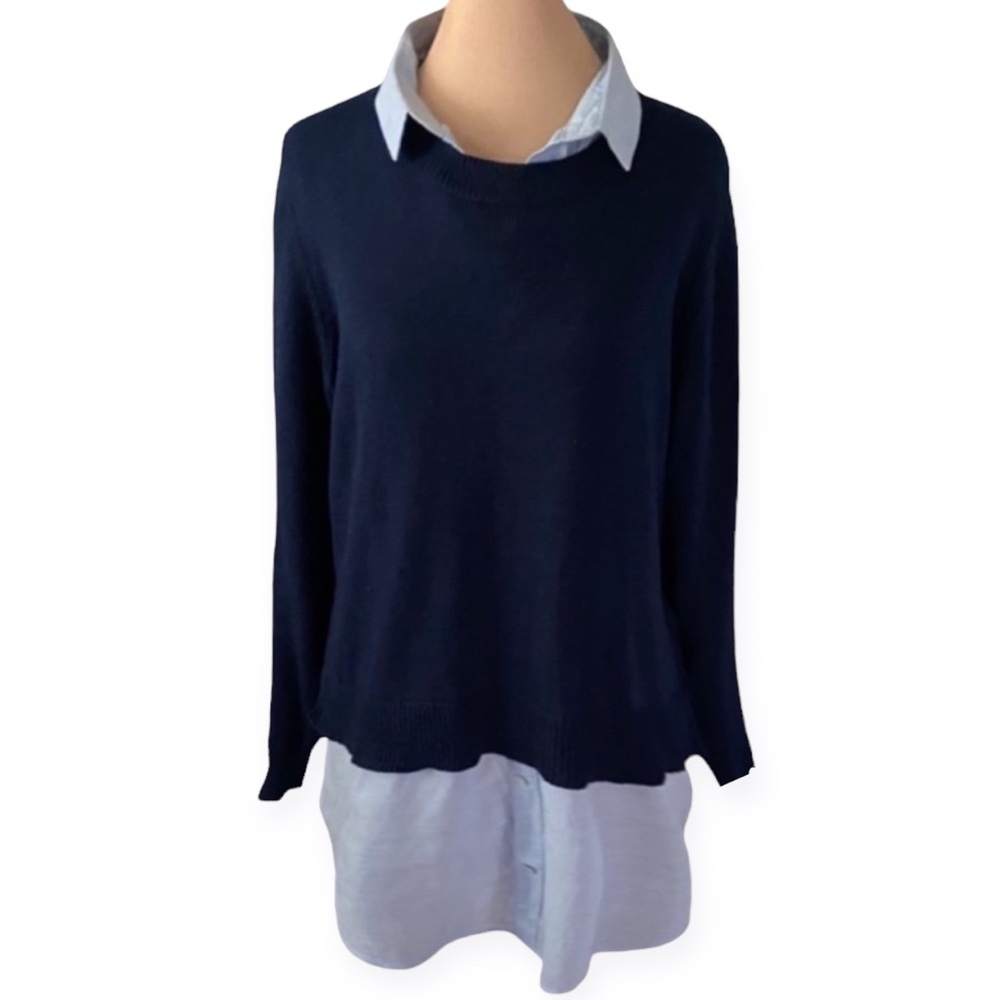 H&M Conscious Wool Blend Collared Sweater w/ Button Up Shirt size women’s medium